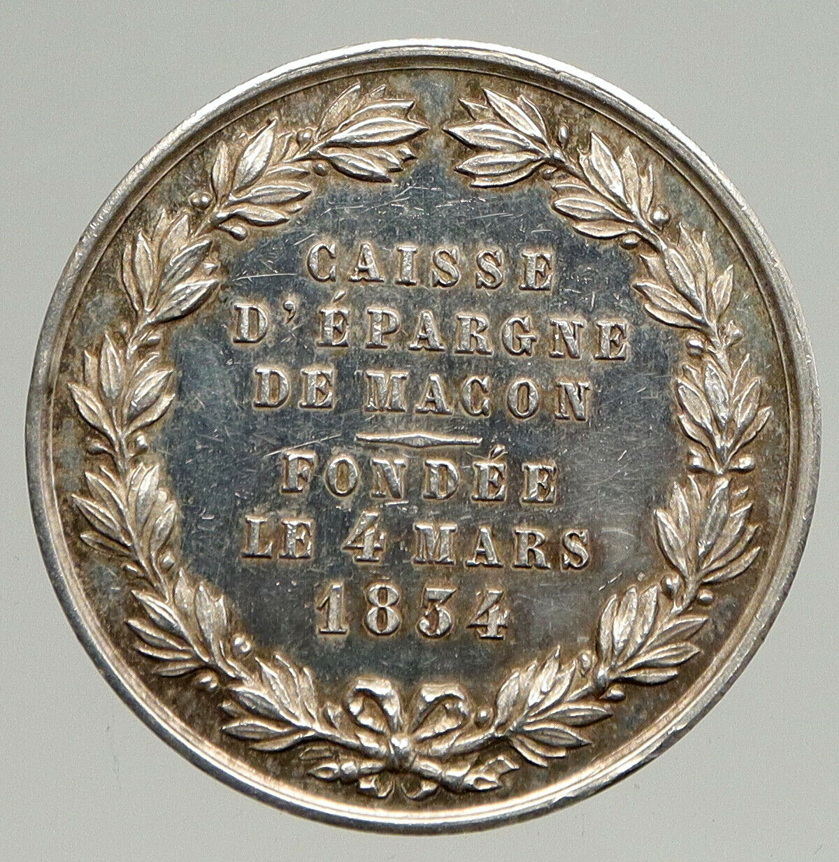 1854 FRANCE Macon Savings Bank Founding OLD Antique FRENCH Silver Medal i94289