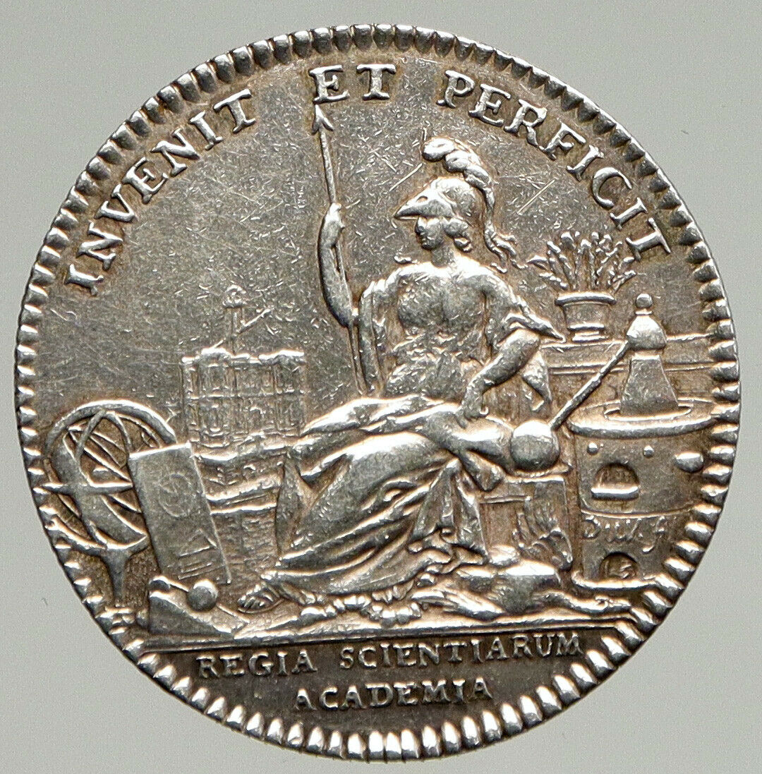 1747 FRANCE King LOUIS XV Science ACADEMY Antique OLD FRENCH Silver Medal i94284