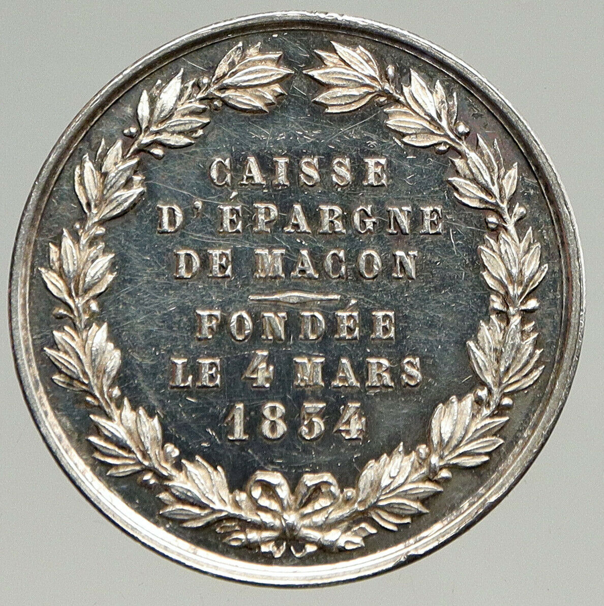 1854 FRANCE Macon Savings Bank Founding OLD Antique FRENCH Silver Medal i94295