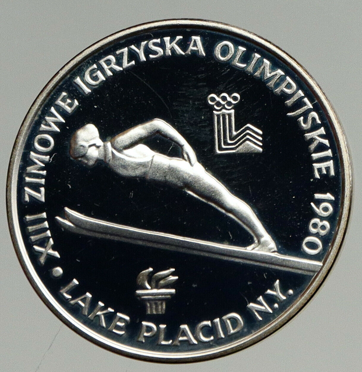 1980 POLAND WINTER OLYMPICS LAKE PLACID Ski Jump Proof Silver 200 Zl Coin i94270