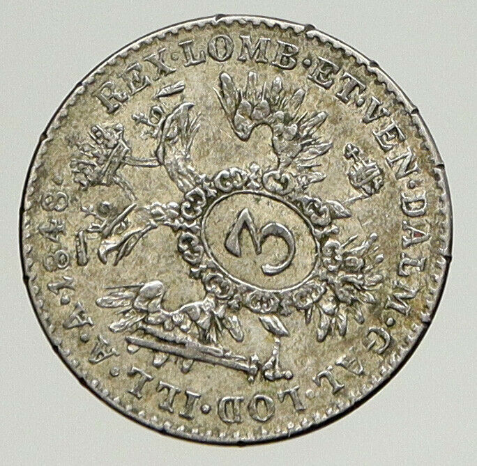 1848 A AUSTRIA Emperor FERDINAND I Antique Silver Coin 3 Kreuzer Eagle i94371