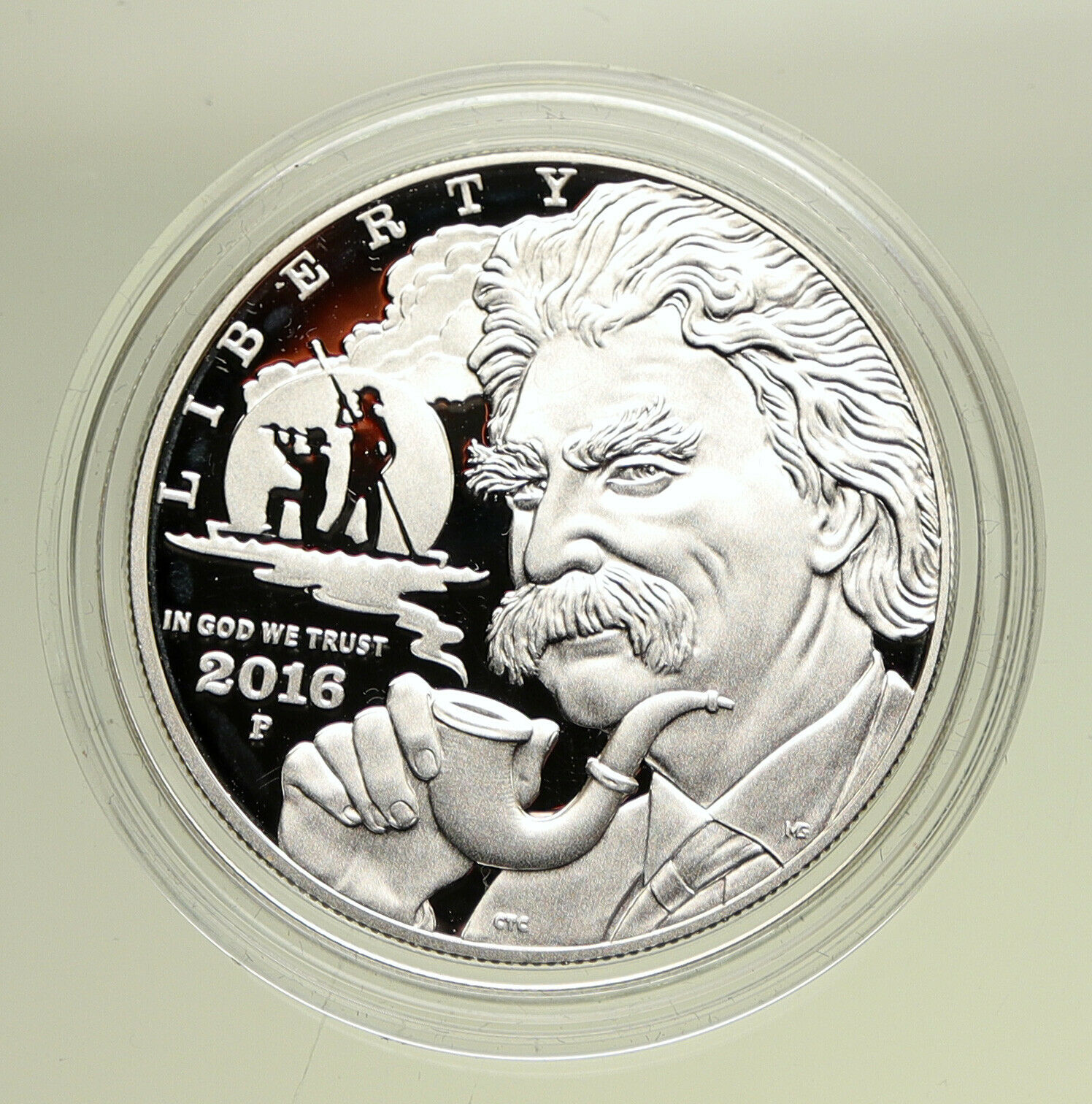 2016 P UNITED STATES US Author Mark Twain Book PROOF Silver Dollar Coin i95094