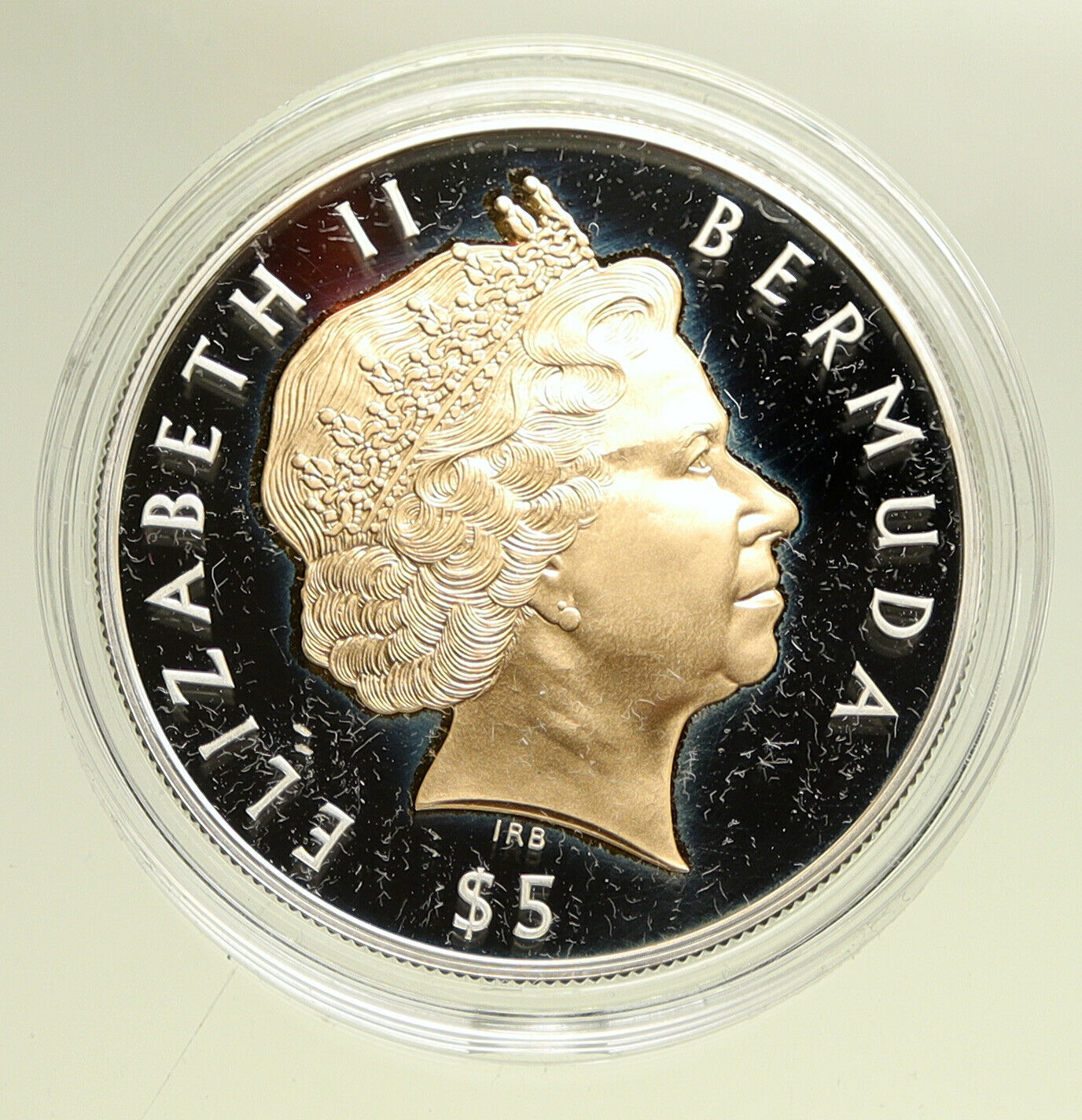 2002 BERMUDA British Colony LARGE Elizabeth II 50Y Jubilee Silver $5 Coin i95114