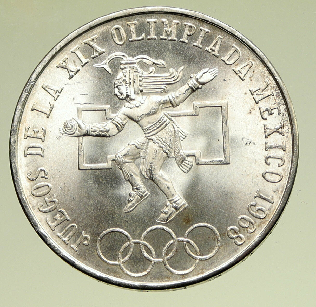 1968 Mexico XIX Olympic Games Aztec Ball Player BIG 25 Pesos Silver Coin i95157