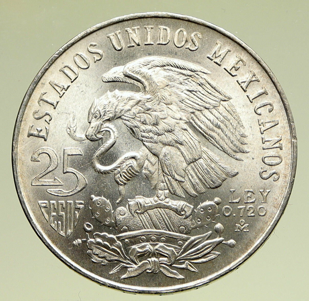 1968 Mexico XIX Olympic Games Aztec Ball Player BIG 25 Pesos Silver Coin i95157