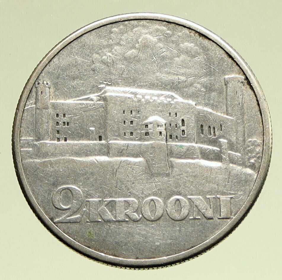 1930 ESTONIA Toompea Fortress at Tallinn VINTAGE OLD Silver 2 Krooni Coin i95159