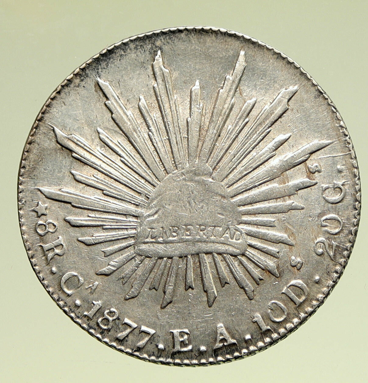 1877 Ca EA MEXICO Large Eagle Sun Antique Mexican Silver 8 Reales Coin i95166