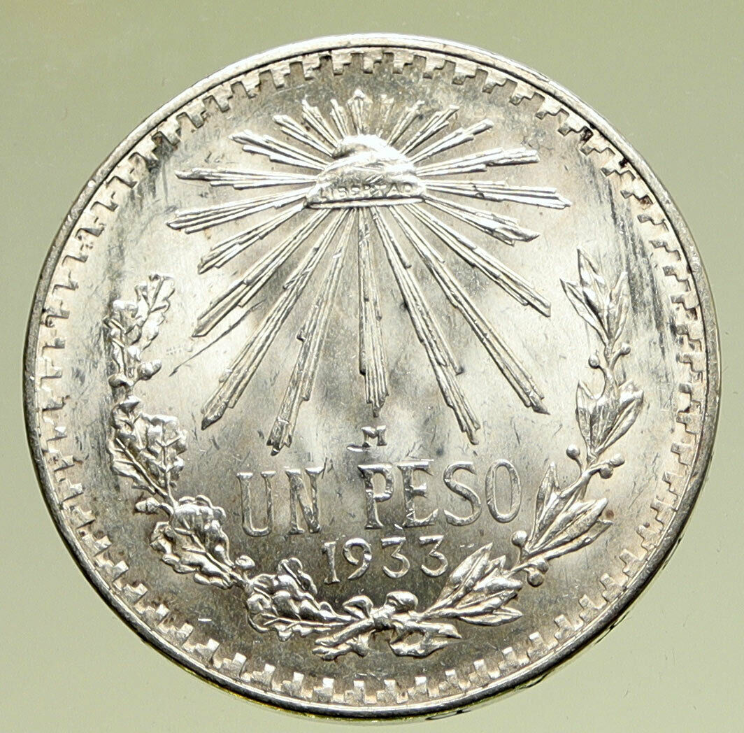 1933 M MEXICO Large Eagle Liberty Cap Mexican Antique Silver 1 Peso Coin i95170