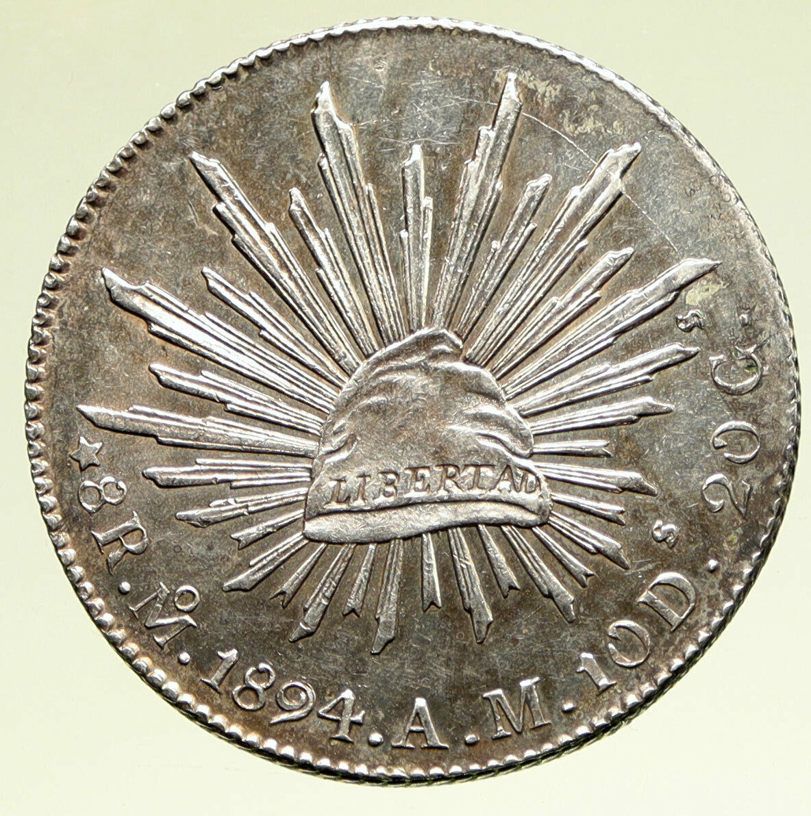 1877 Mo AM MEXICO Large Eagle Sun Antique Mexican Silver 8 Reales Coin i95168