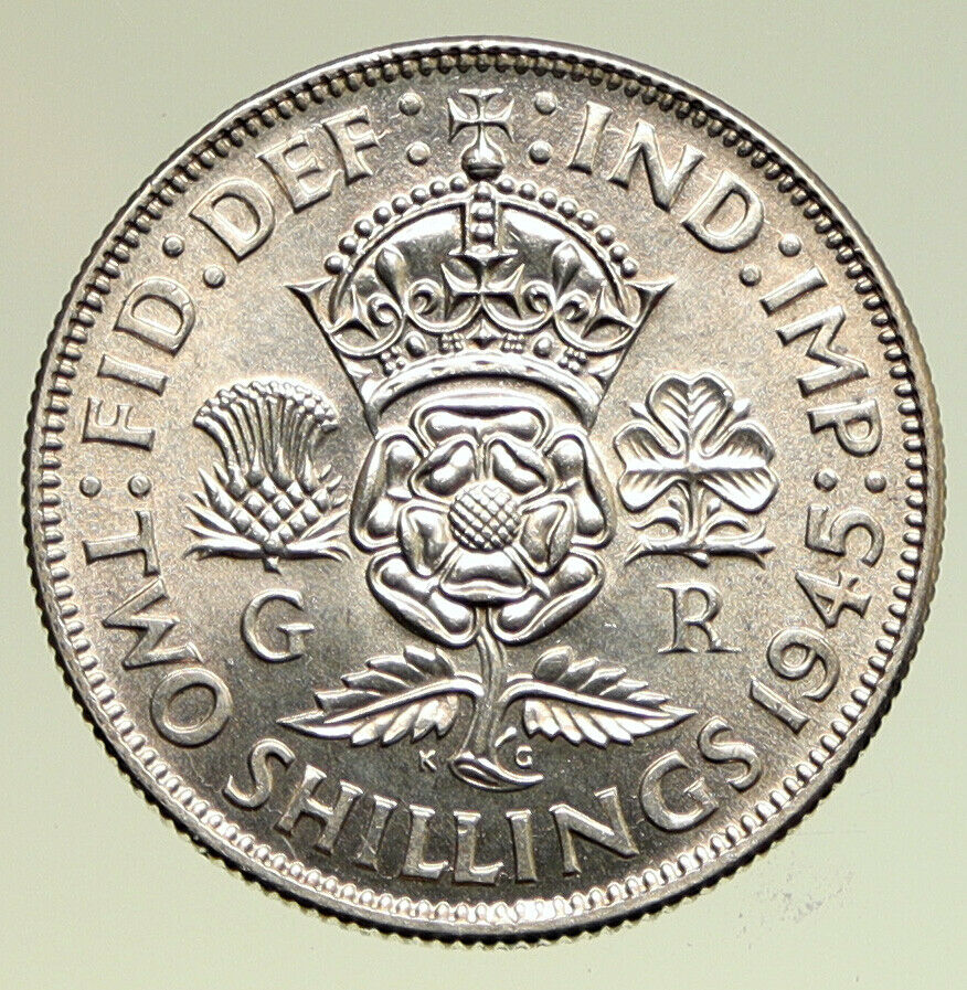 1945 United Kingdom Great Britain GEORGE VI Silver Florin 2Shillings Coin i95028