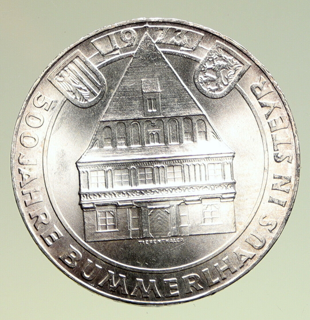 1973 AUSTRIA Bummerlhaus Architecture Silver 50 Shillings Austrian Coin i95024