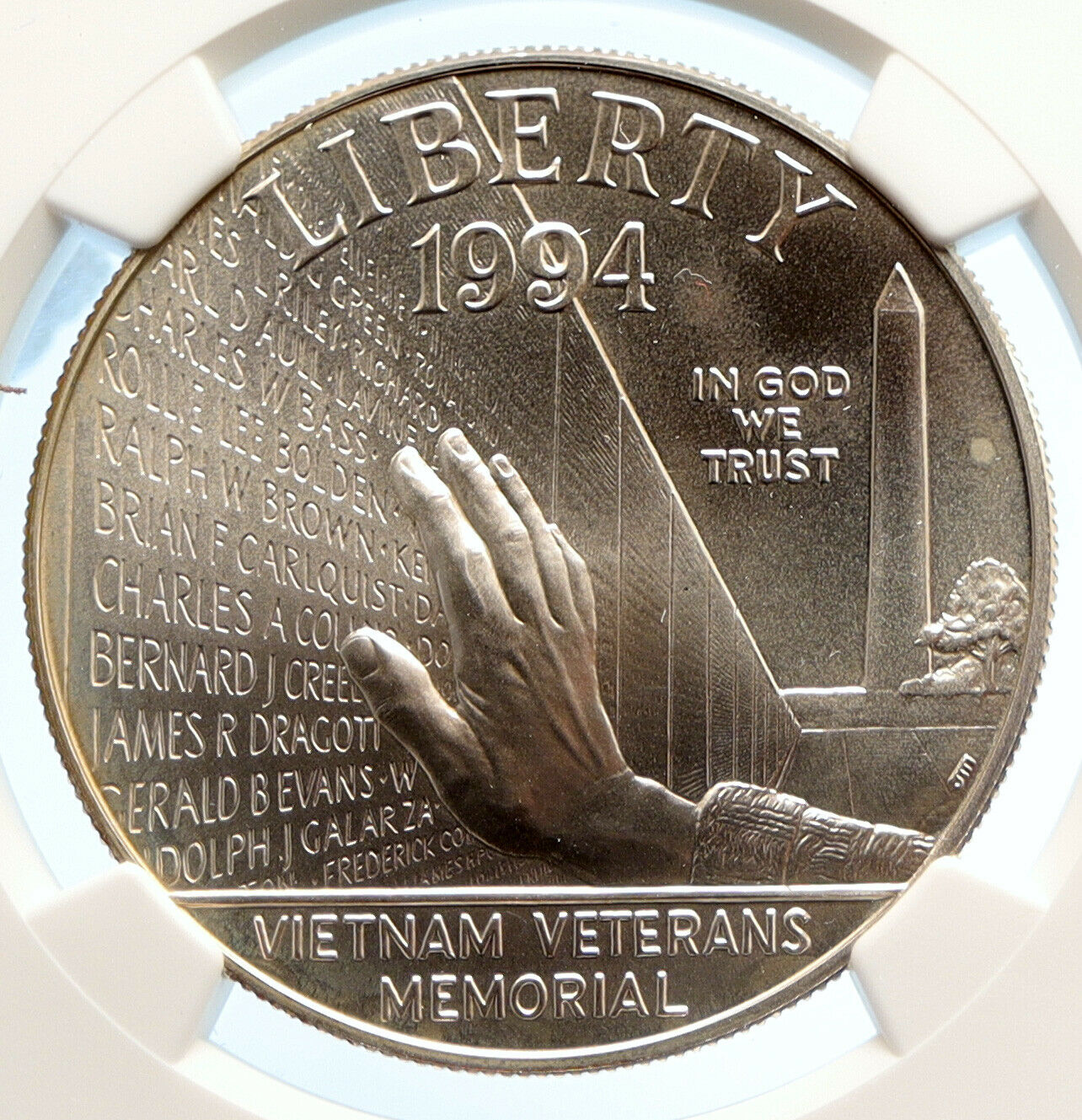 1994 P United States VIETNAM VETERANS MEMORIAL Silver Dollar Coin NGGC i95606