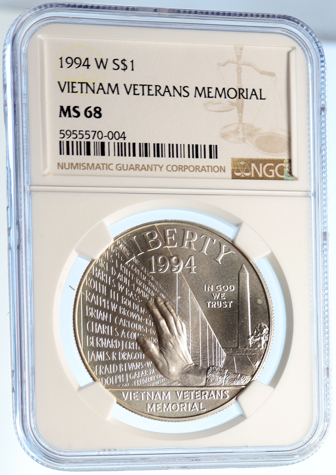 1994 P United States VIETNAM VETERANS MEMORIAL Silver Dollar Coin NGGC i95606