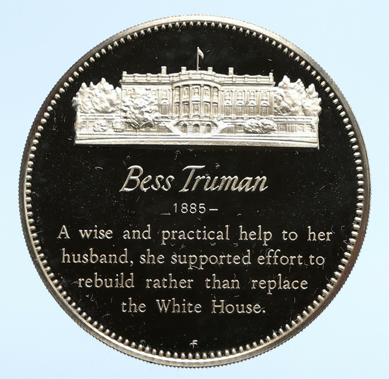 1972 FM US USA White House FIRST LADY Bess Truman OLD PROOF Silver Medal i95822