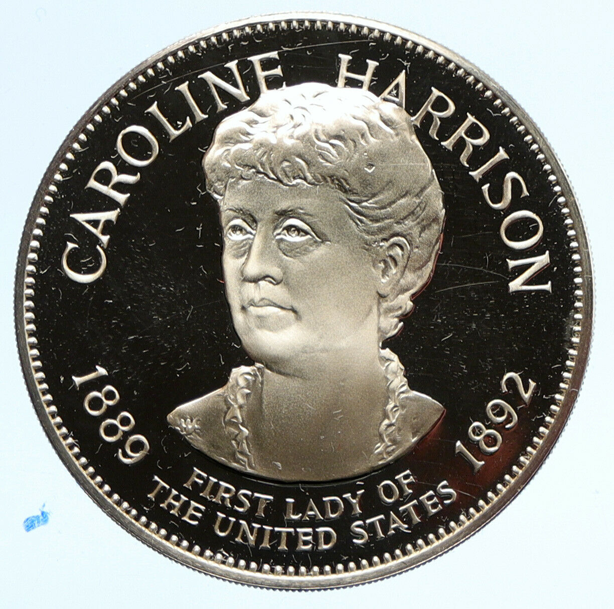 1972FM US USA White House FIRST LADY Caroline Harrison PROOF Silver Medal i95825