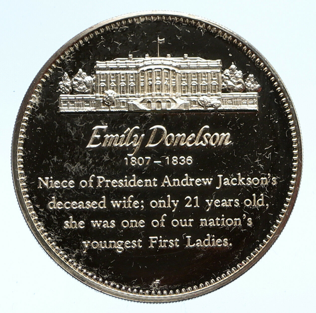 1972 FM US USA White House FIRST LADY Emily Donelson PROOF Silver Medal i95819