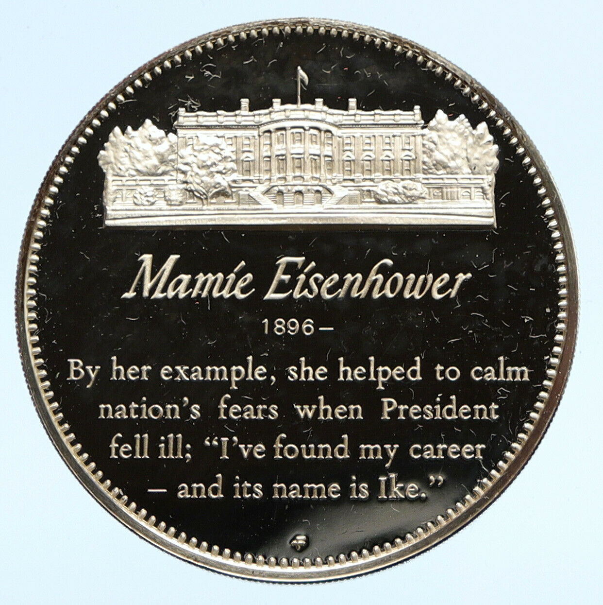 1972 FM US USA White House FIRST LADY Mamie Eisenhower PROOF Silver Medal i95823