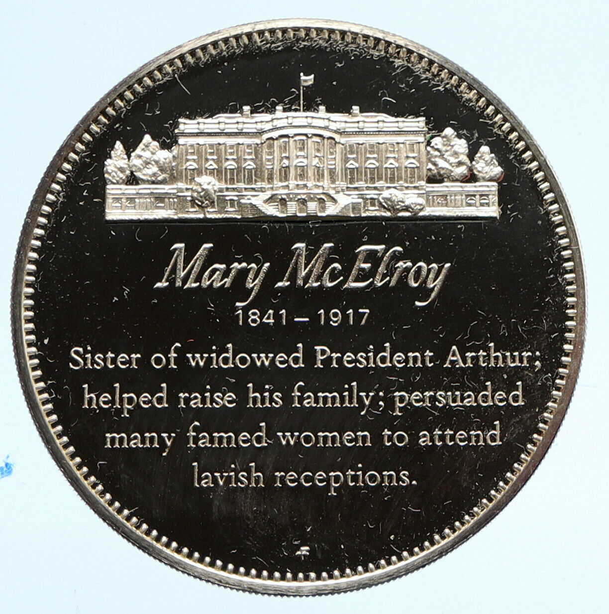 1972 FM US USA White House FIRST LADY Mary McElroy OLD PROOF Silver Medal i95827