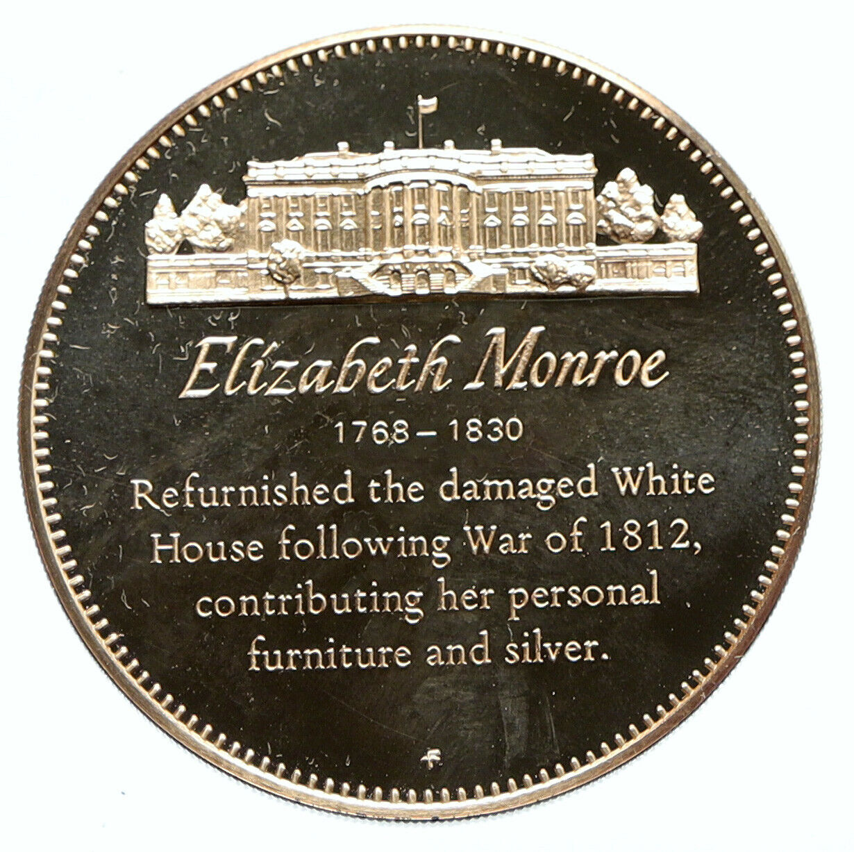 1972FM US USA White House FIRST LADY Elizabeth Monroe PROOF Silver Medal i95802