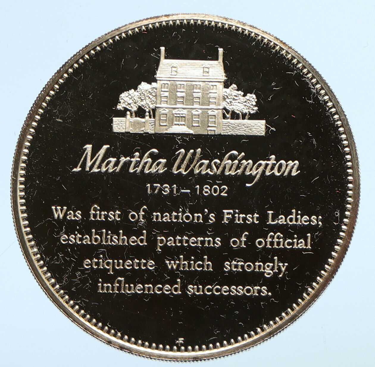 1972FM US USA White House FIRST LADY Martha Washington PROOF Silver Medal i95805