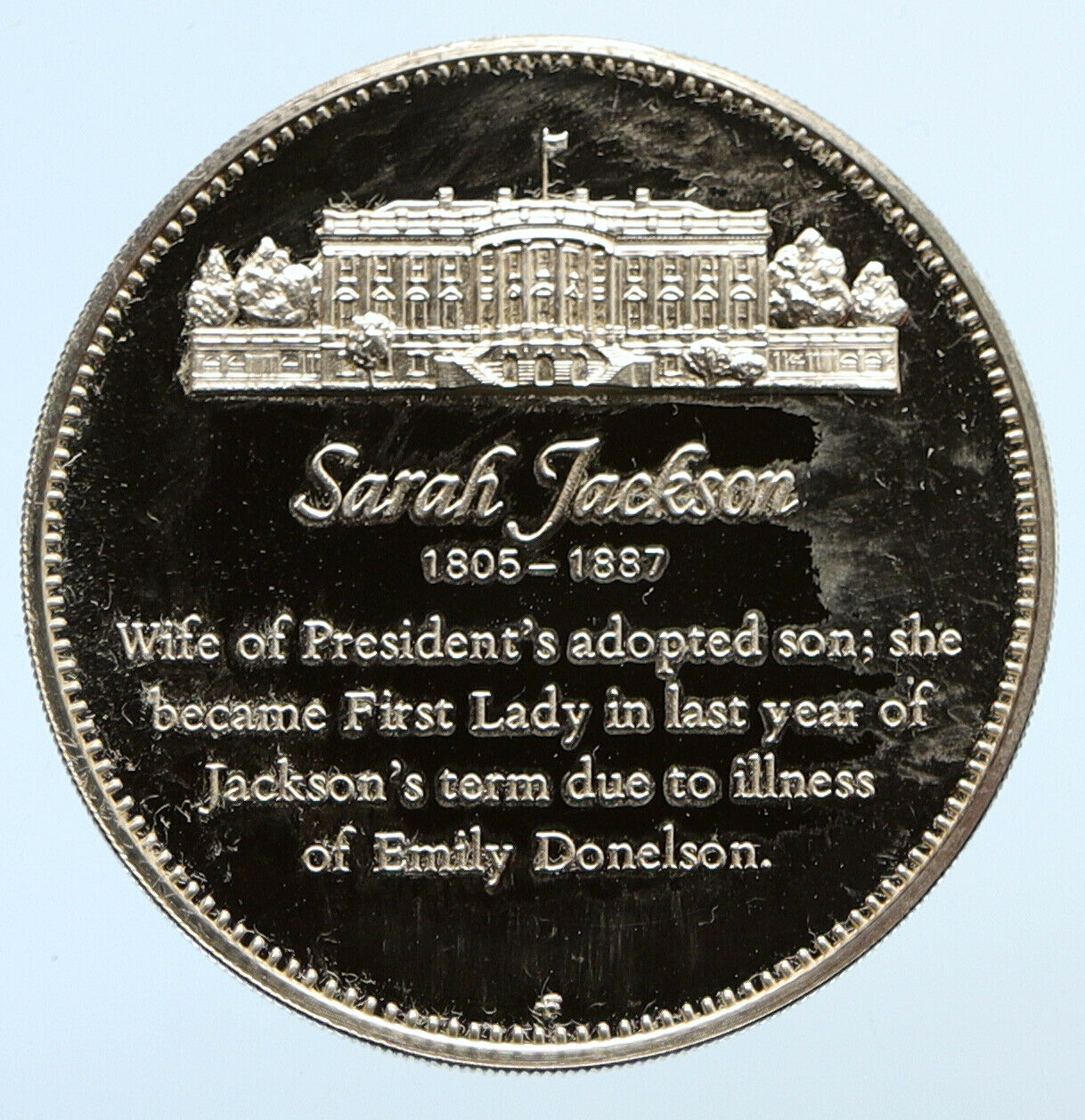 1972FM US USA White House FIRST LADY Sarah Jackson OLD PROOF Silver Medal i95804