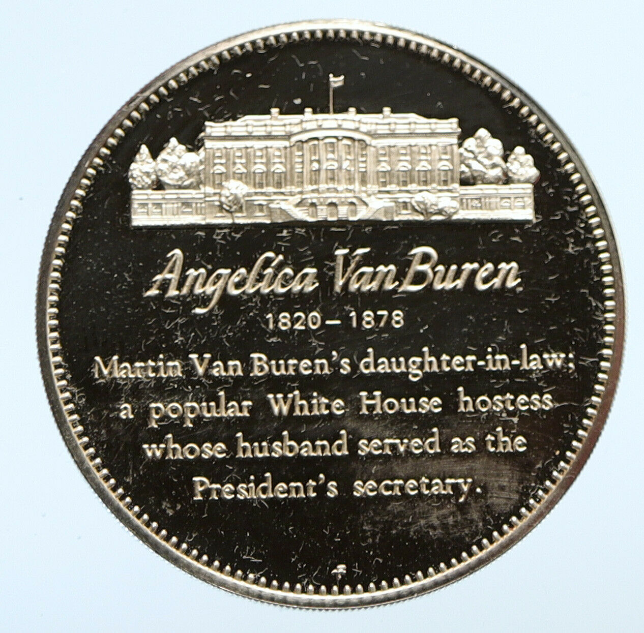 1972FM USA White House FIRST LADY Angelica Van Buren PROOF Silver Medal i95806