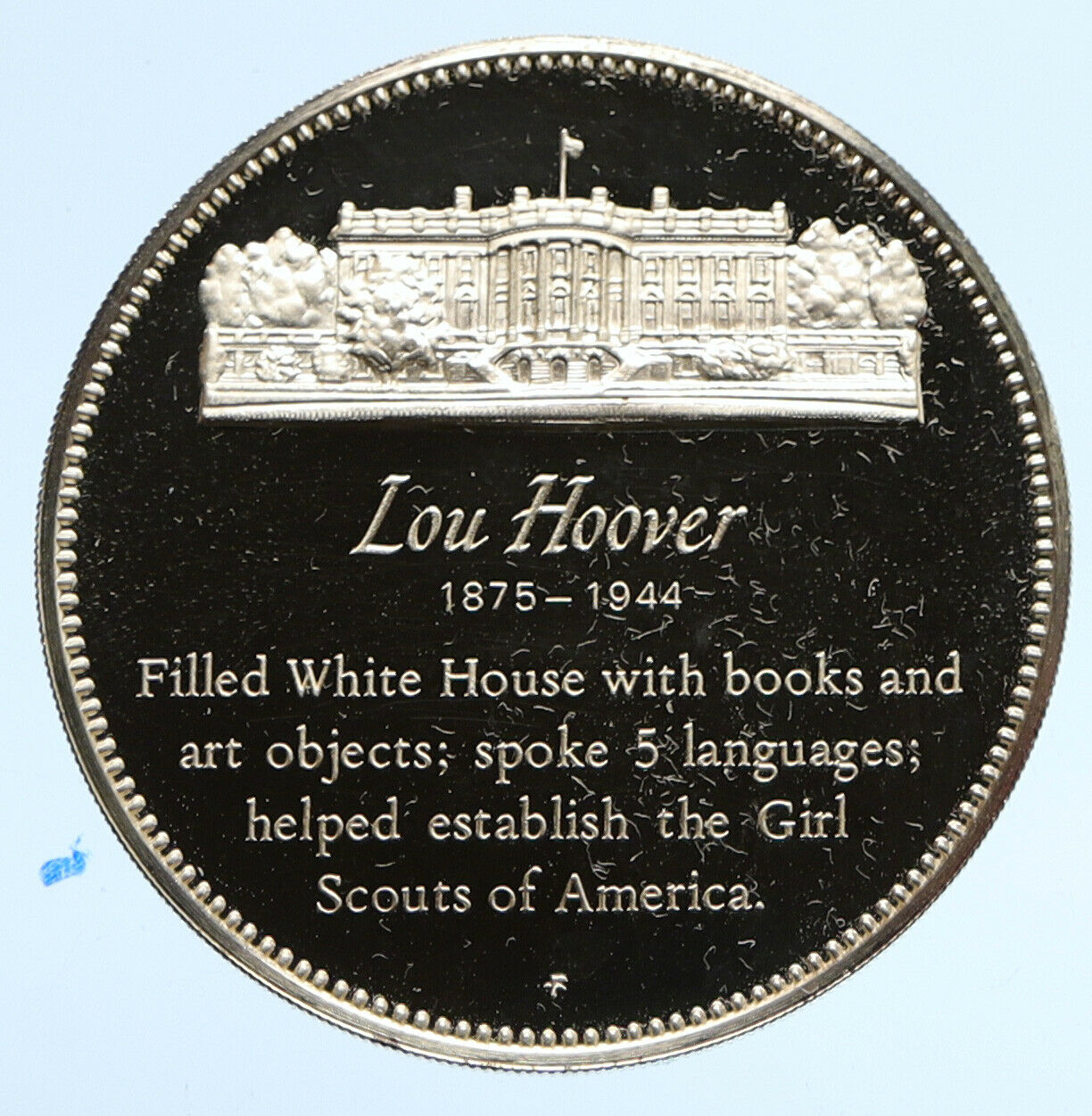 1972 FM US USA White House FIRST LADY Lou Hoover OLD PROOF Silver Medal i95831