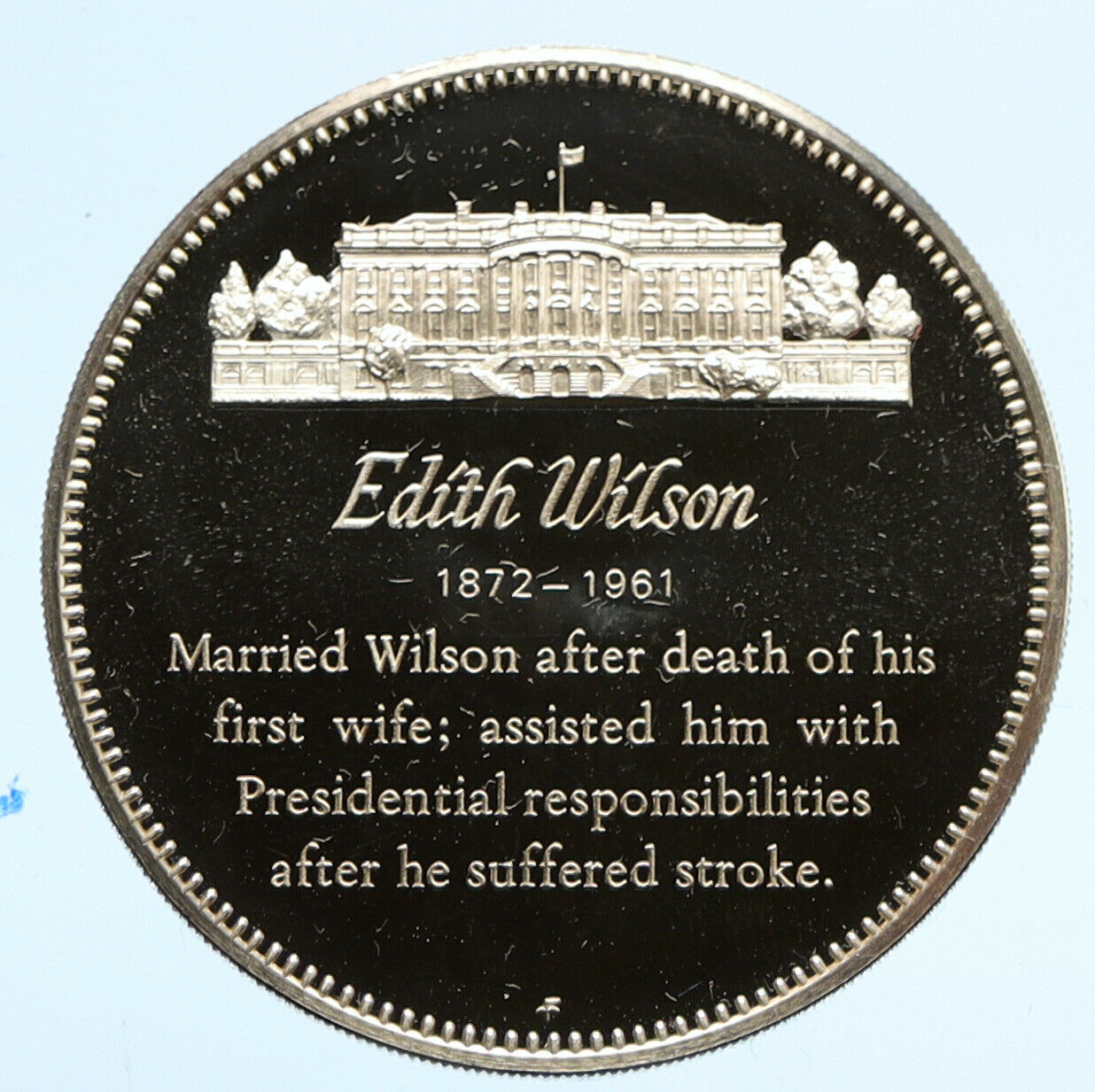 1972 FM US USA White House FIRST LADY Edith Wilson OLD PROOF Silver Medal i95830