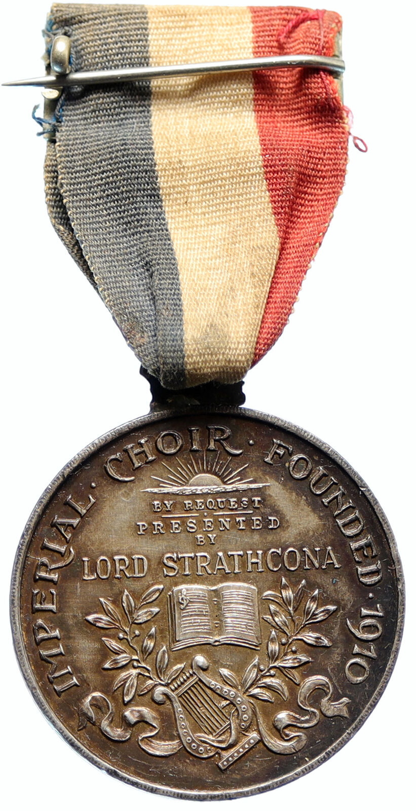 1910 ENGLAND Lord Strathcona IMPERIAL CHOIR Antique Silver Ribbon Medal i95925