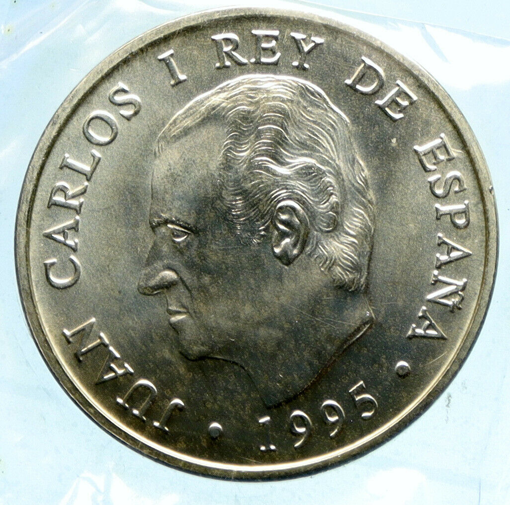 1995 SPAIN JUAN CARLOS I European Union Council Silver 2000 Pesetas Coin i95675