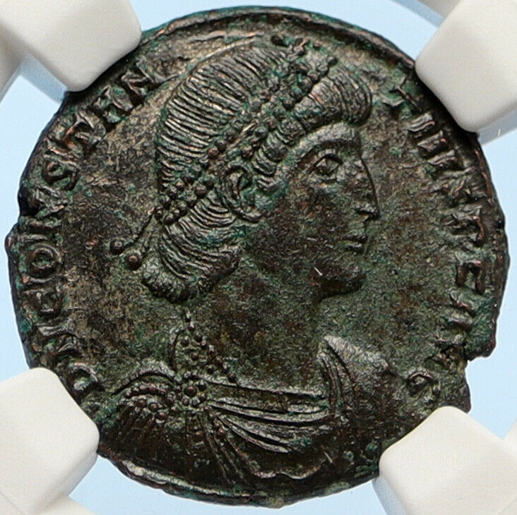 CONSTANTIUS II 348-51 AD Constantinople Roman Coin CHRISTIAN CHI-RHO NGC i95646