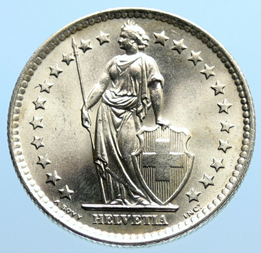 1963B SWITZERLAND - SILVER 2 Francs Coin HELVETIA Symbolizes SWISS Nation i96815