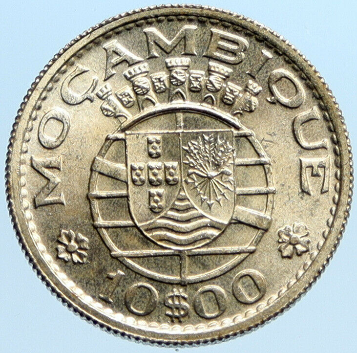 1966 PORTUGAL Colony of MOZAMBIQUE OLD Vintage Silver 10 Escudos Coin i96816