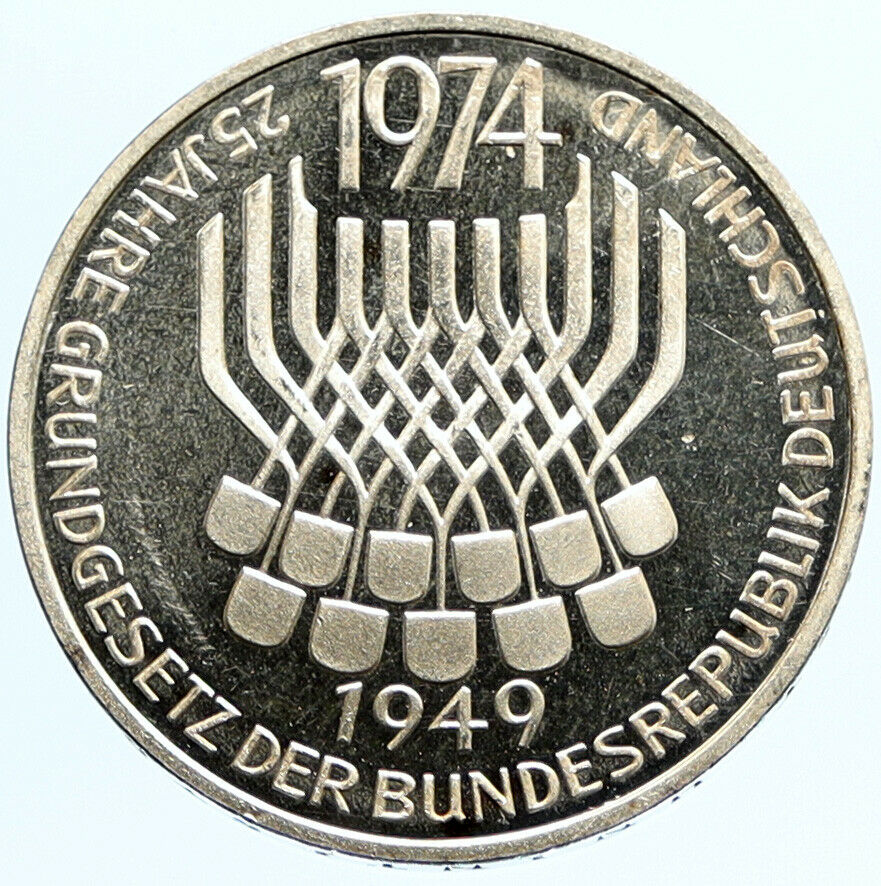 1974 F GERMANY 25 Years Federal Constitution Law OLD Proof Silver 5 Mark i96818