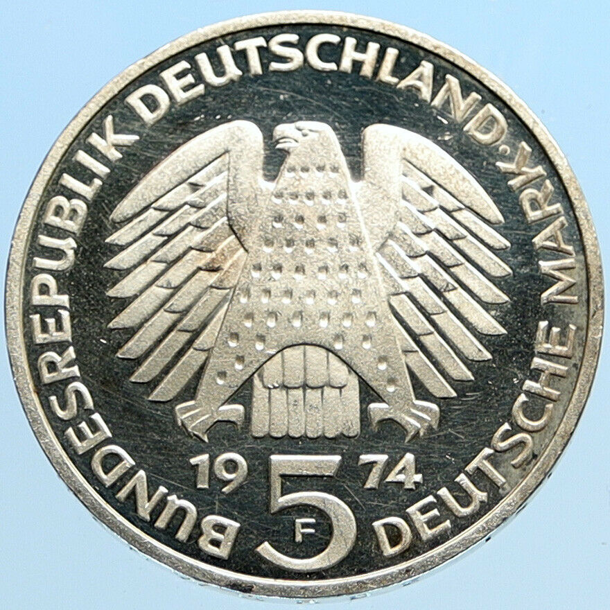 1974 F GERMANY 25 Years Federal Constitution Law OLD Proof Silver 5 Mark i96912