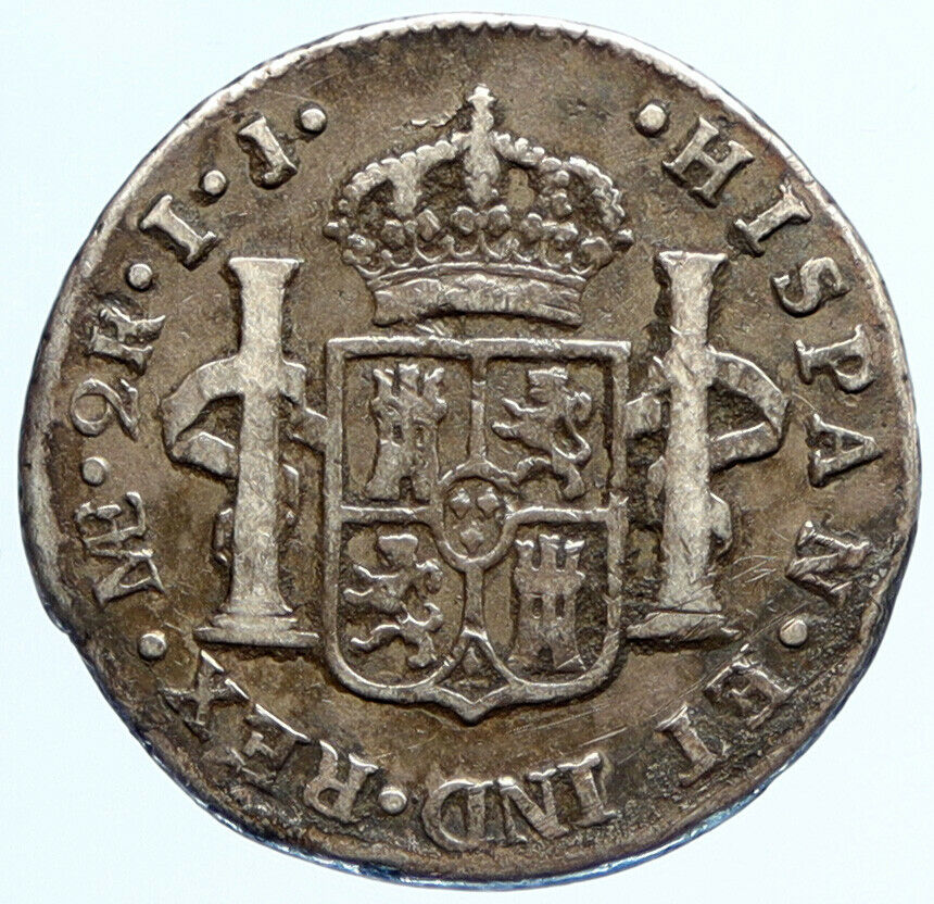 1799 IJ PERU South America KING CHARLES IV Silver Peruvian 2 Reales Coin i96911