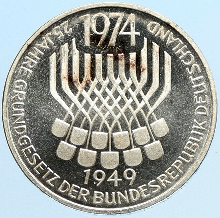 1974 F GERMANY 25 Years Federal Constitution Law OLD Proof Silver 5 Mark i96918