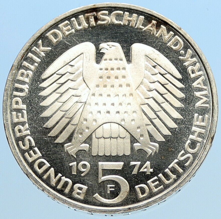 1974 F GERMANY 25 Years Federal Constitution Law OLD Proof Silver 5 Mark i96918