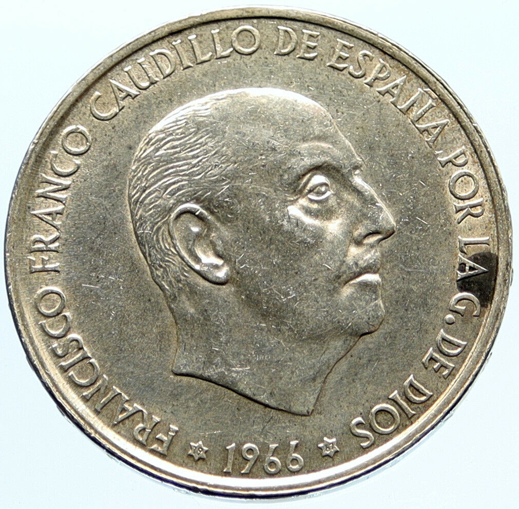 1966 SPAIN Large Franco Caudillo VINTAGE Silver 100 Pesetas Spanish Coin i96624