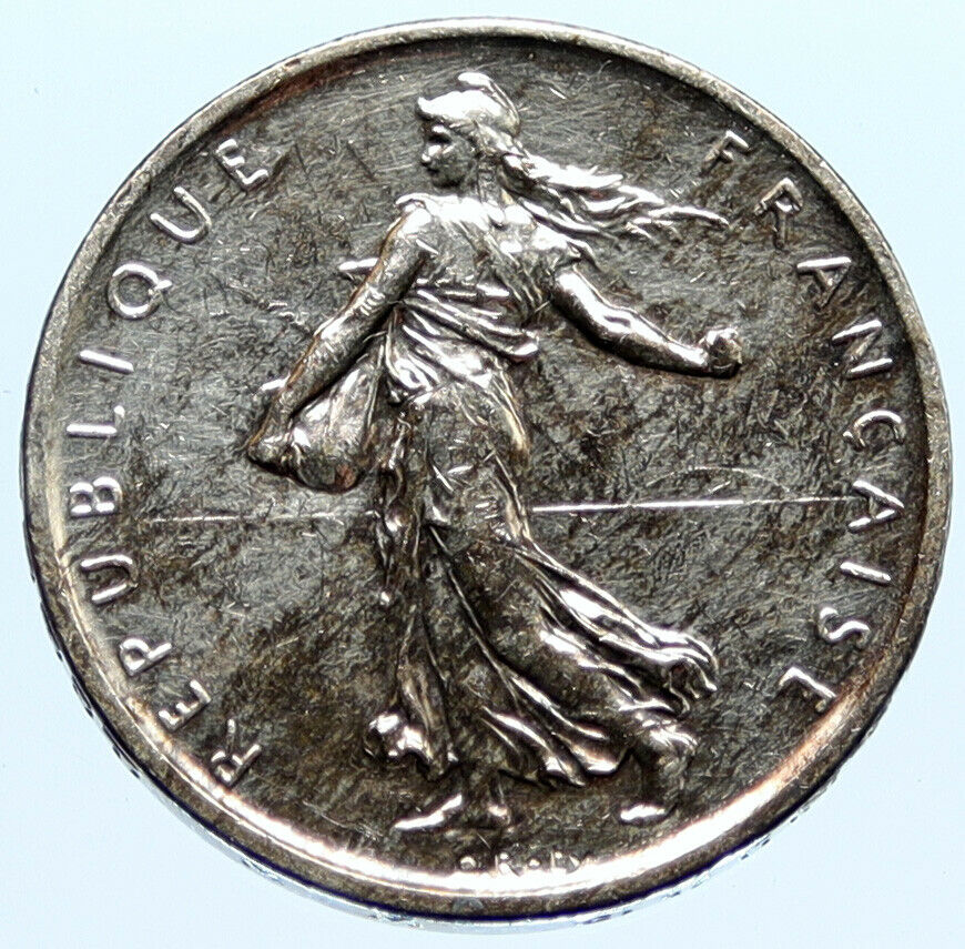 1960 FRANCE French LARGE with La Semeuse SOWER WOMAN Silver 5 Francs Coin i96598