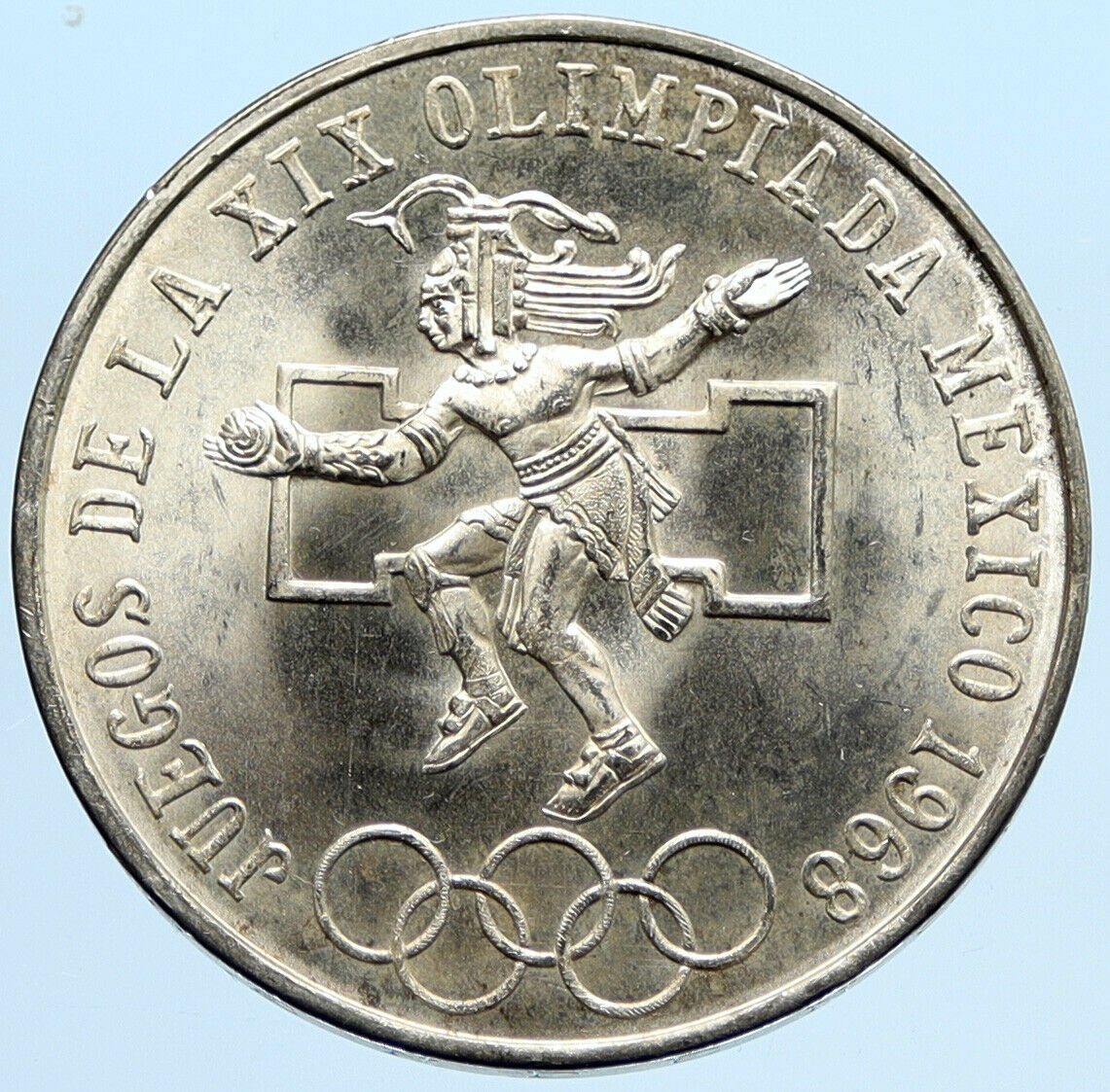 1968 Mexico XIX Olympic Games Aztec Ball Player BIG 25 Pesos Silver Coin i96596