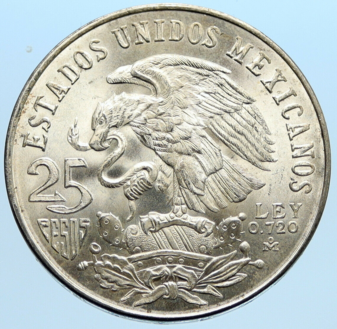 1968 Mexico XIX Olympic Games Aztec Ball Player BIG 25 Pesos Silver Coin i96596