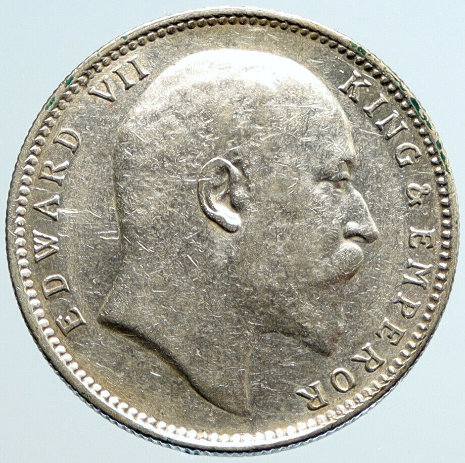 1905 B King EDWARD VII United Kingdom EMPEROR British INDIA Silver Coin i96642