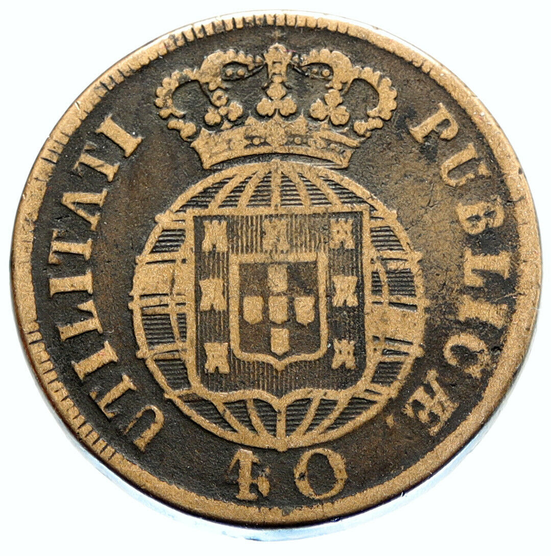 1823 PORTUGAL King Joao VI VINTAGE ANTIQUE OLD Pataco 40 Reis Coin i96647