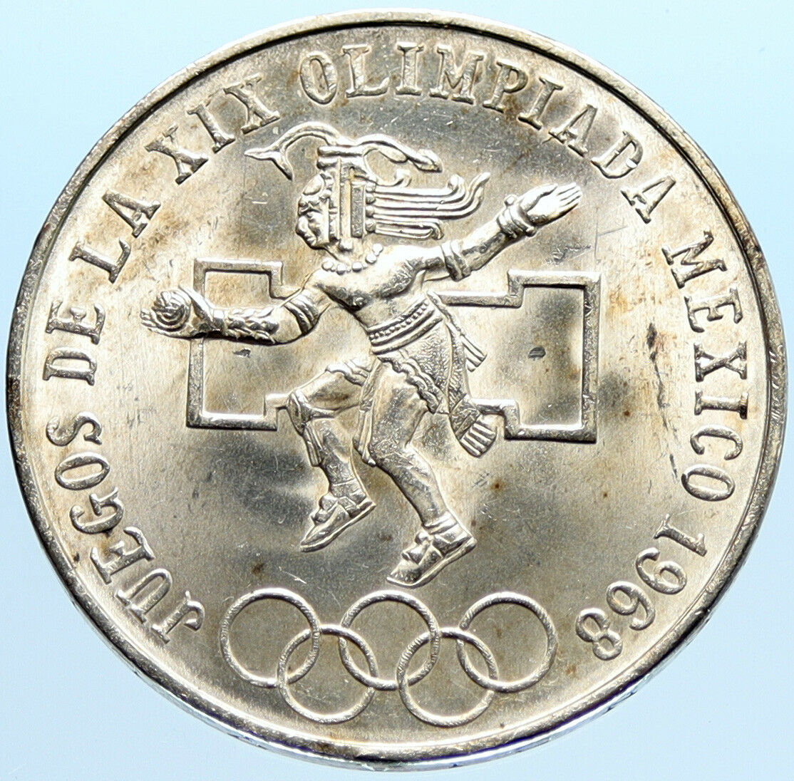 1968 Mexico XIX Olympic Games Aztec Ball Player BIG 25 Pesos Silver Coin i96603