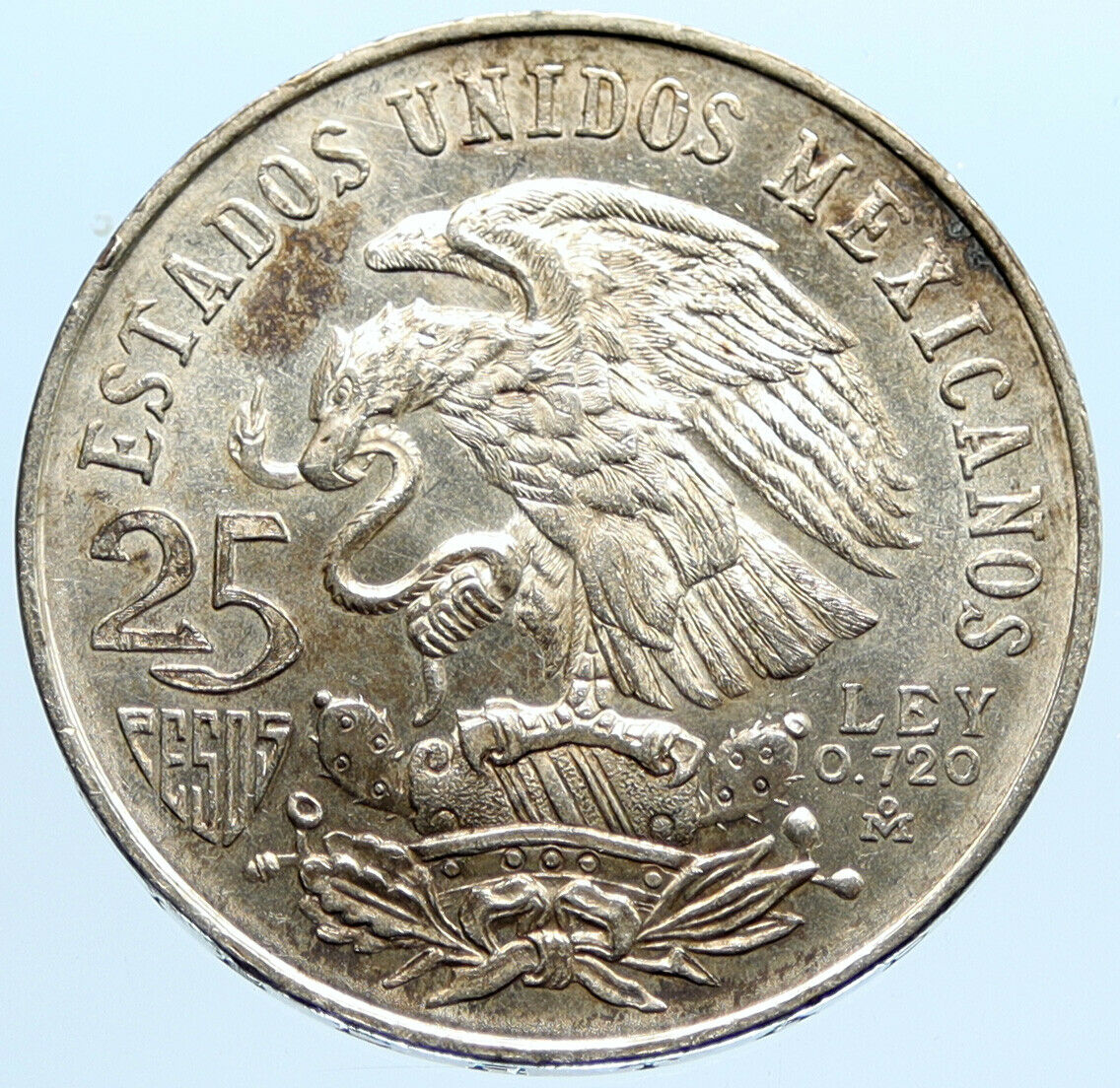 1968 Mexico XIX Olympic Games Aztec Ball Player BIG 25 Pesos Silver Coin i96601