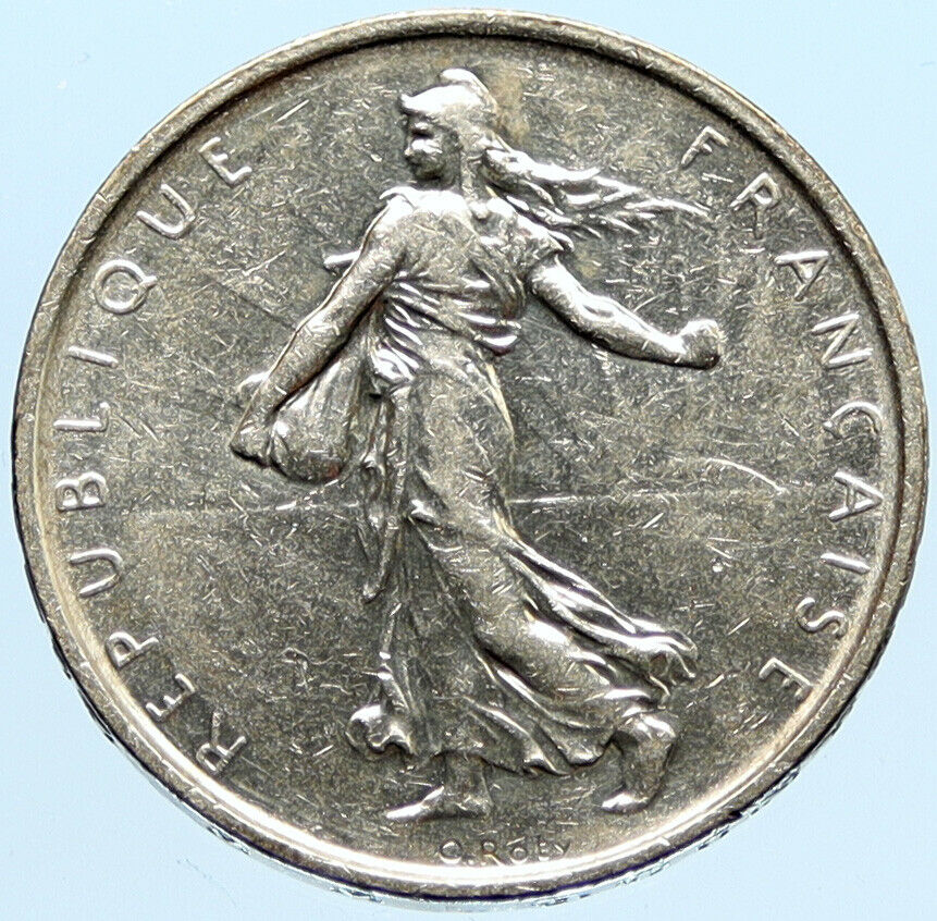 1963 FRANCE French LARGE with La Semeuse SOWER WOMAN Silver 5 Francs Coin i96606