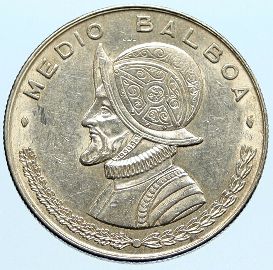 1961 PANAMA Spanish Conquistador Hero VINTAGE OLD Silver 1/2 BALBOA Coin i96631