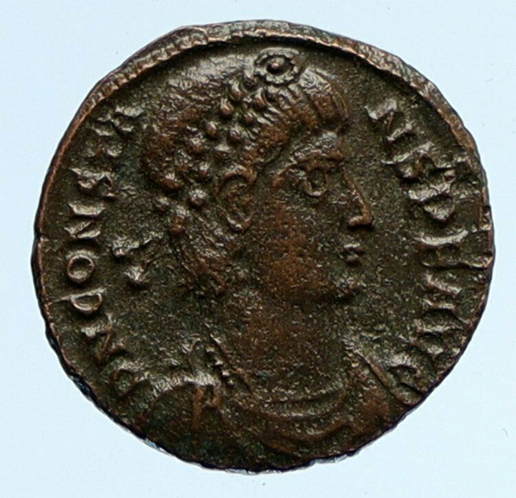 CONSTANS Authentic Ancient VICTORY w Old CHRISTIAN CHI-RHO Roman Coin i95888