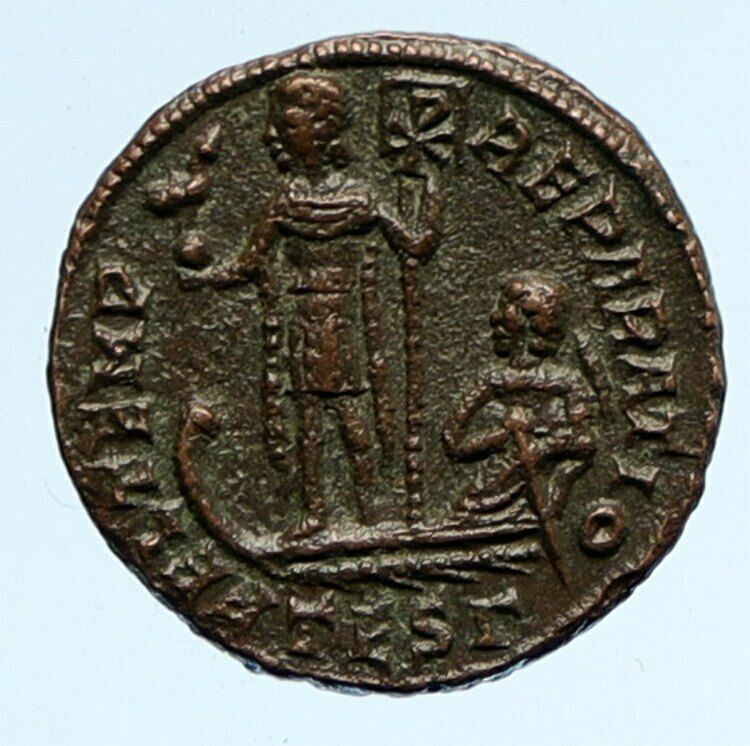 CONSTANS Authentic Ancient VICTORY w Old CHRISTIAN CHI-RHO Roman Coin i95888